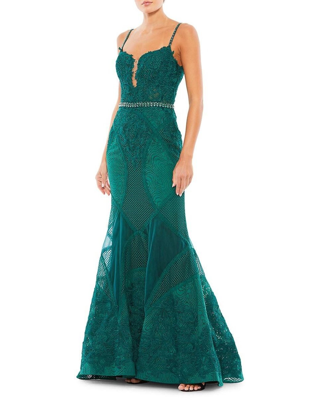 Mac Duggal Lace Trumpet Gown in Green | Lyst