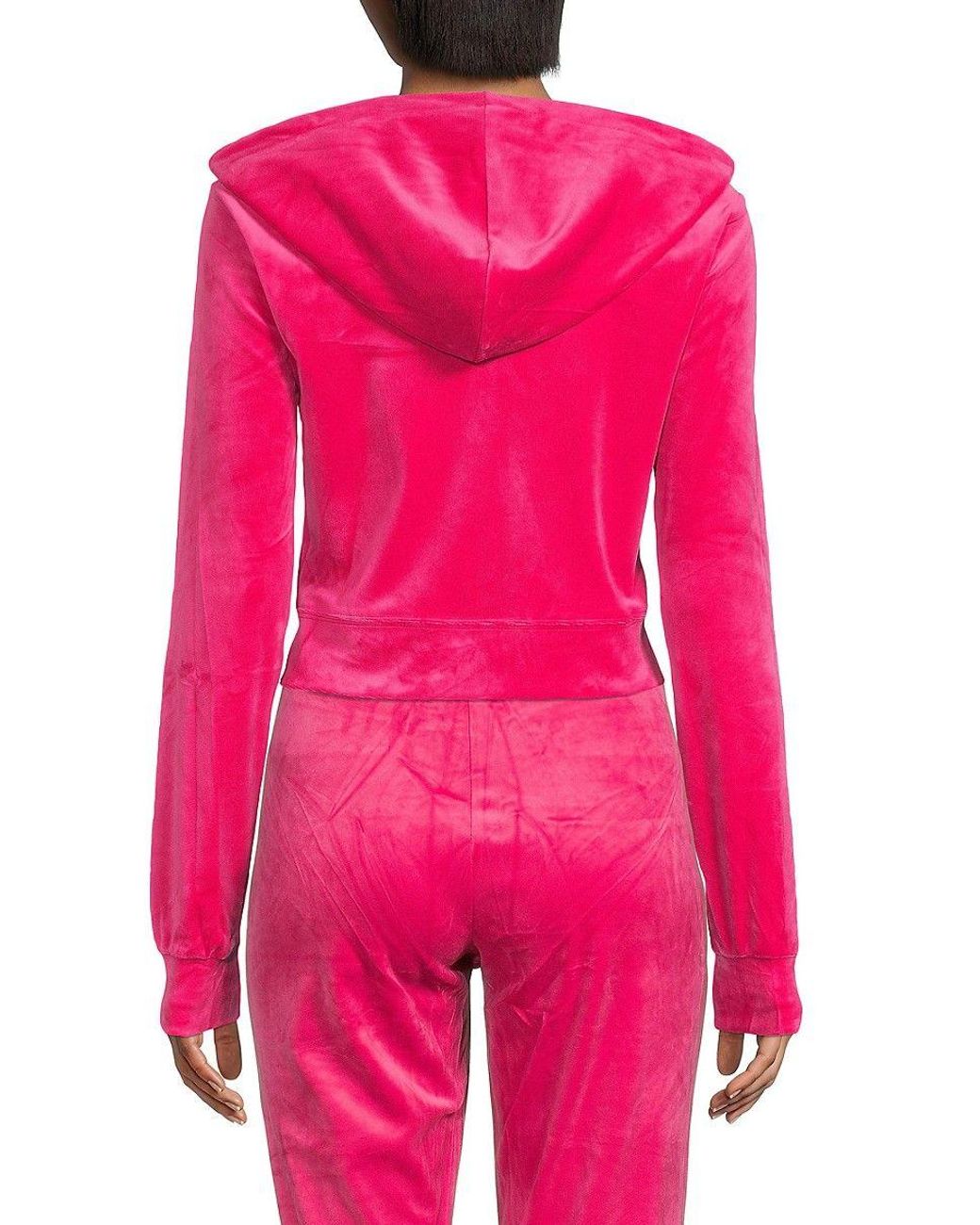 Juicy Couture Velvet Cropped Zip Up Hoodie in Pink | Lyst