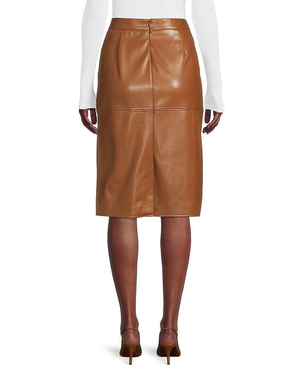 Elie Tahari Faux Leather Belted Pencil Skirt in Brown | Lyst