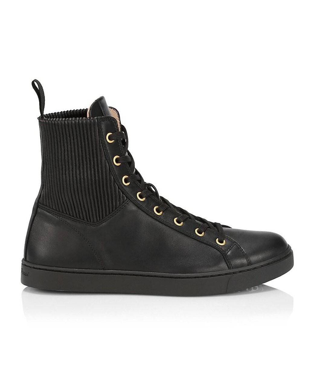 Gianvito Rossi Rib-knit Leather High-top Sneakers in Black | Lyst