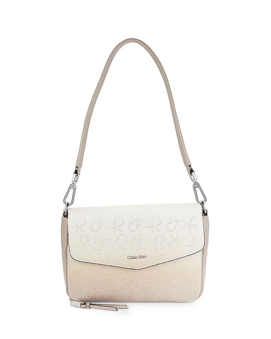 Calvin Klein Ava Monogram Leather Shoulder Bag in White | Lyst