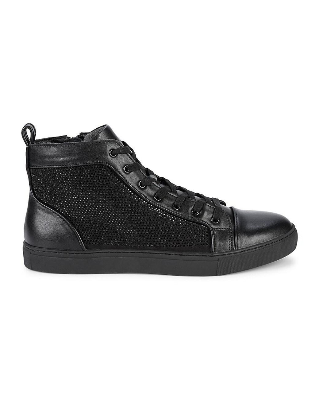 Steve Madden Embellished Leather High-top Sneakers in Black for Men | Lyst