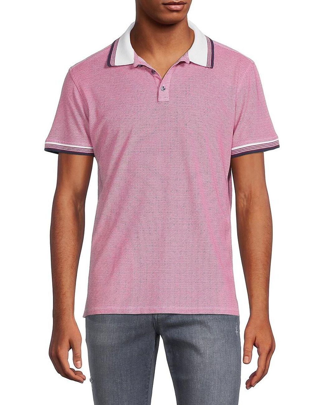 Stone Rose Pique Textured Tipped Polo in Pink for Men | Lyst
