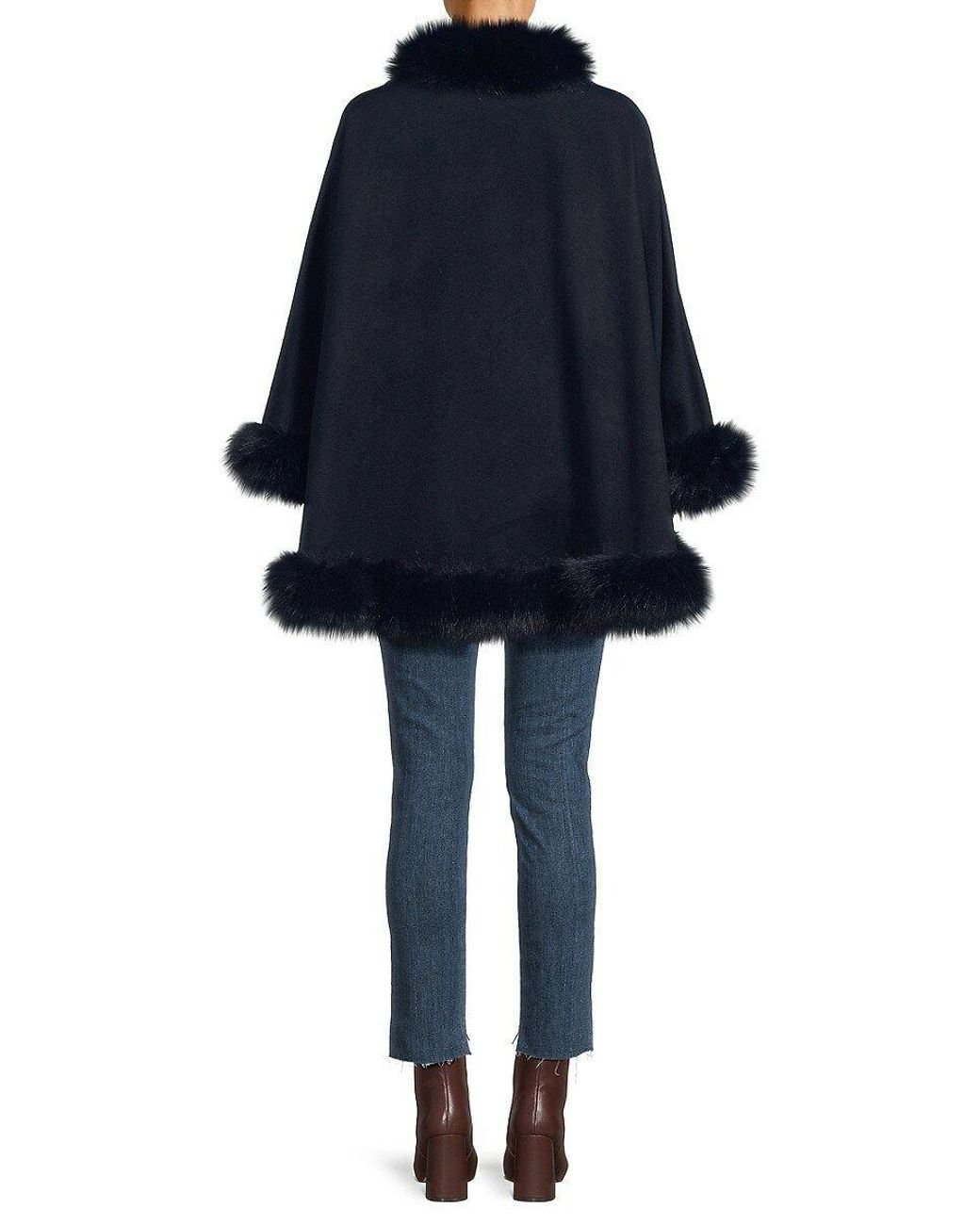Belle Fare Faux Fur Trim Cashmere Cape in Black Lyst
