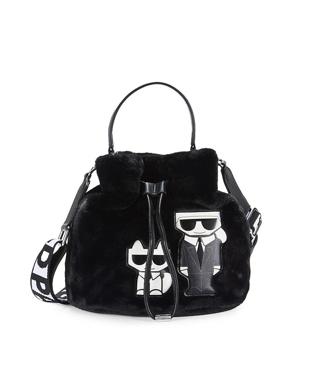Karl Lagerfeld Faux Fur Top Handle Bucket Bag in Black | Lyst