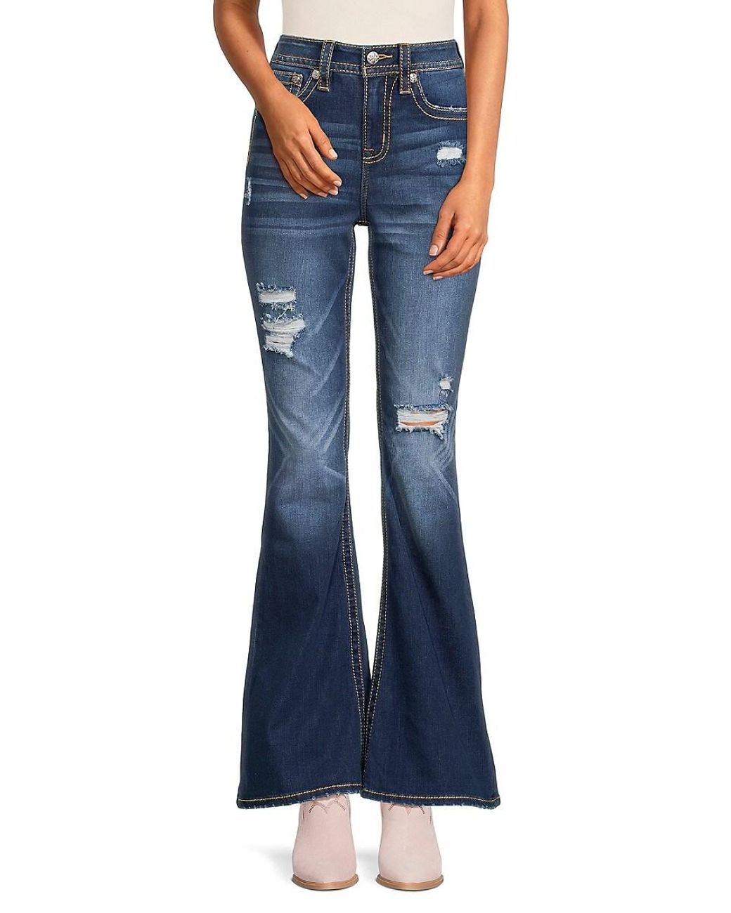 Miss Me High Rise Distressed Flare Jeans in Blue | Lyst UK