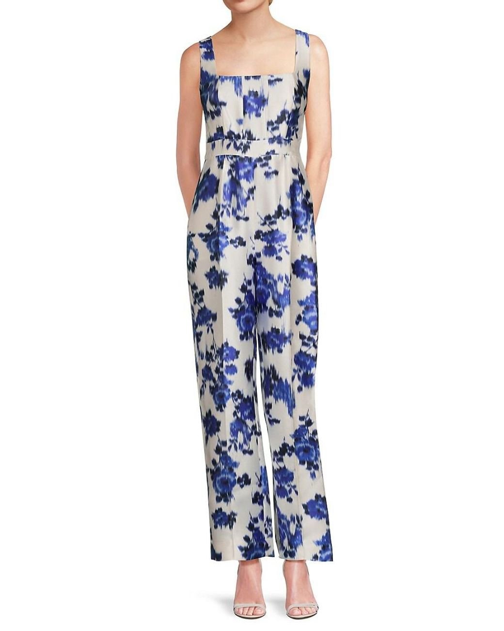 Zac Posen Floral Mikado Straight-leg Jumpsuit in Blue Lyst