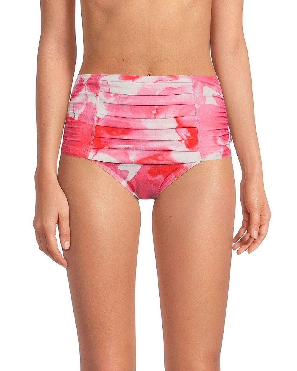 Calvin Klein Abstract High Rise Pleated Bikini Bottom in Pink | Lyst