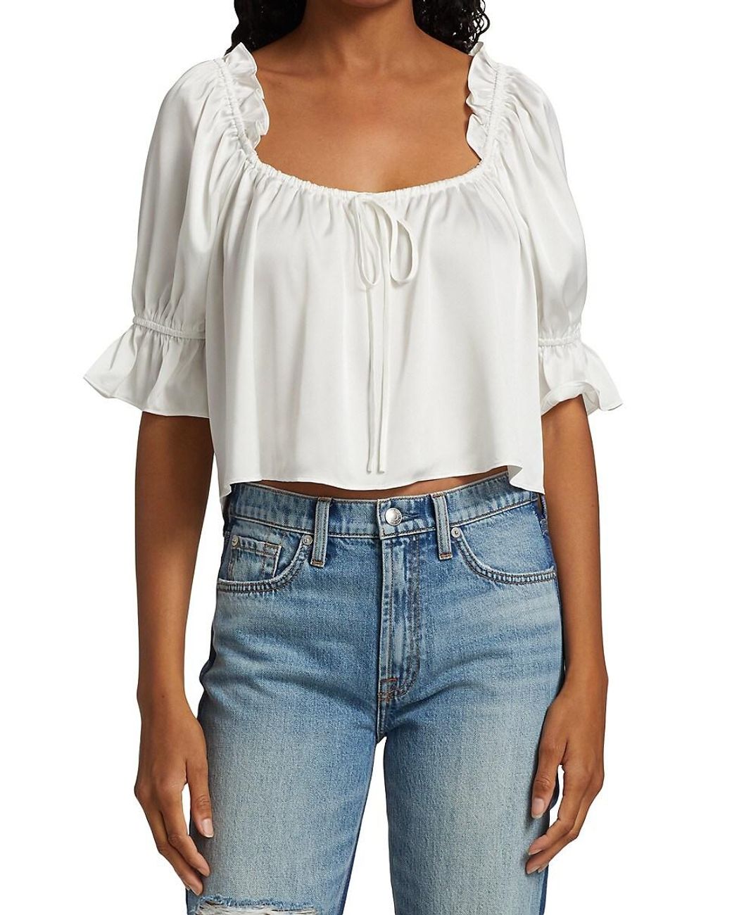 Wayf Misti Puff-sleeve Peasant Blouse in White | Lyst