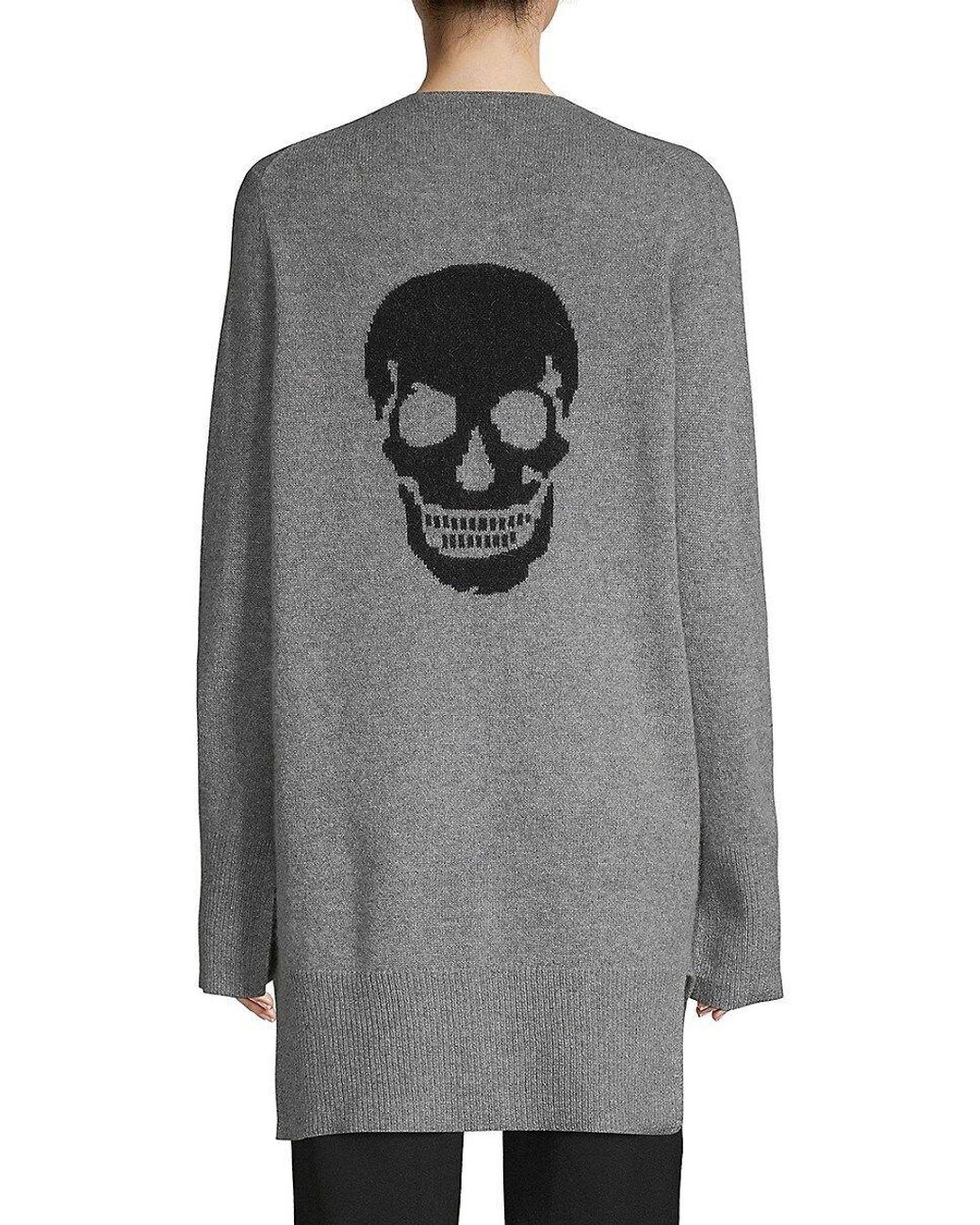 360cashmere Skul Print Open Front Cashmere Cardigan in Black 360cashmere Skul Print Open Front Cashmere Cardigan in Black