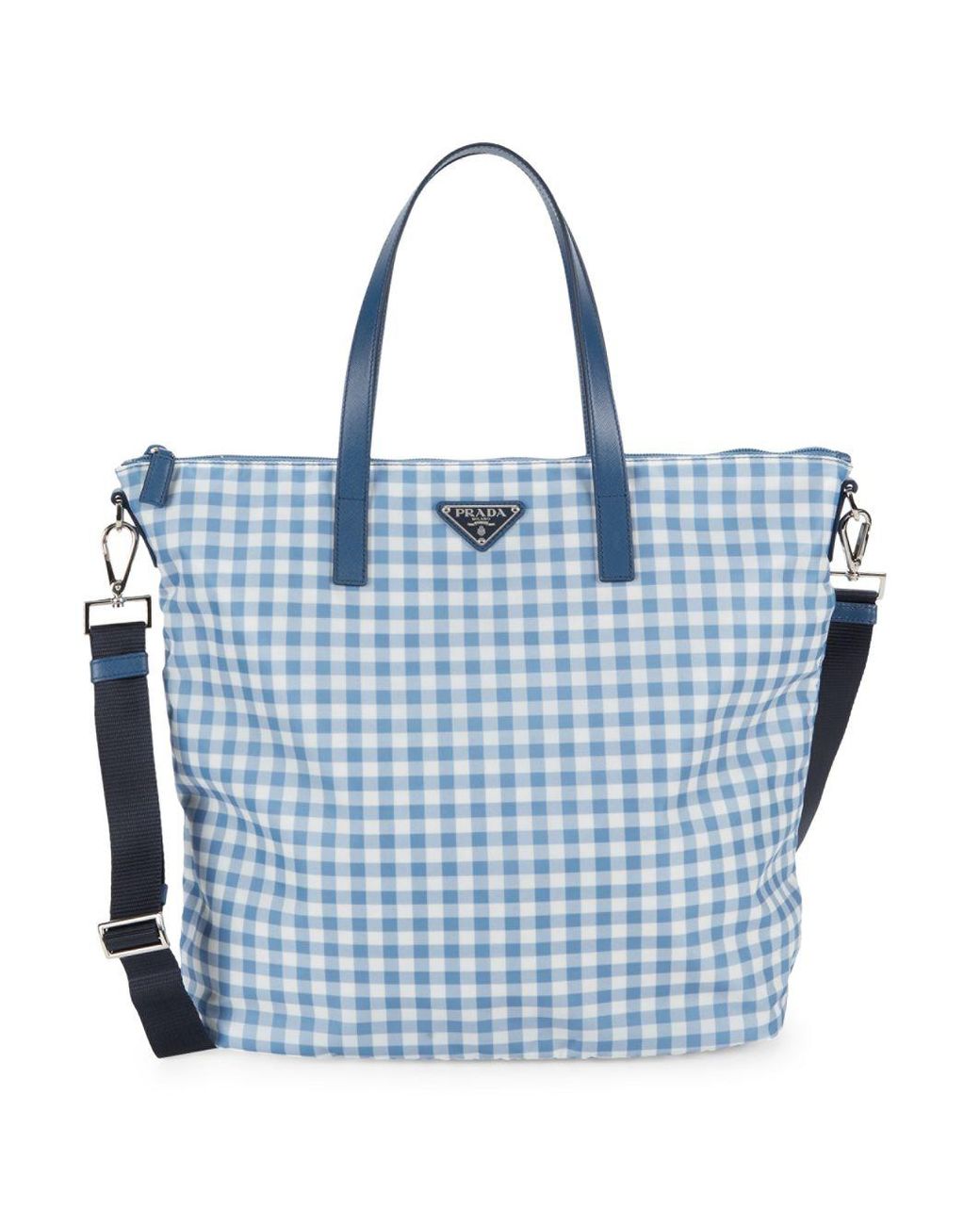 Prada Gingham Tote in Blue Lyst