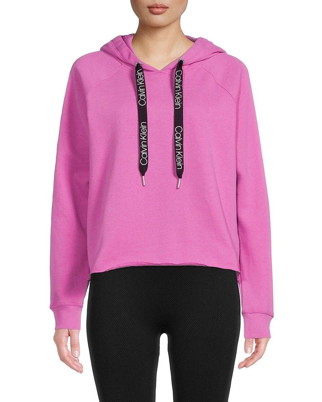 Calvin Klein Raglan Sleeve Drawstring Hoodie in Pink | Lyst