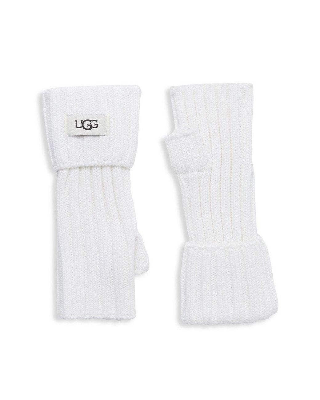 UGG Ribbed Fingerless Gloves in White | Lyst