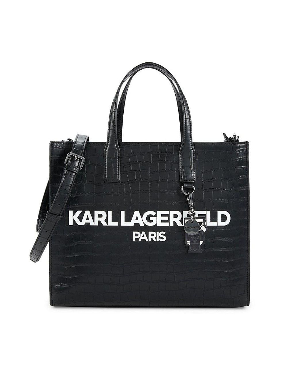 Karl Lagerfeld Logo Croc Embossed Leather Two Way Tote in Black Lyst