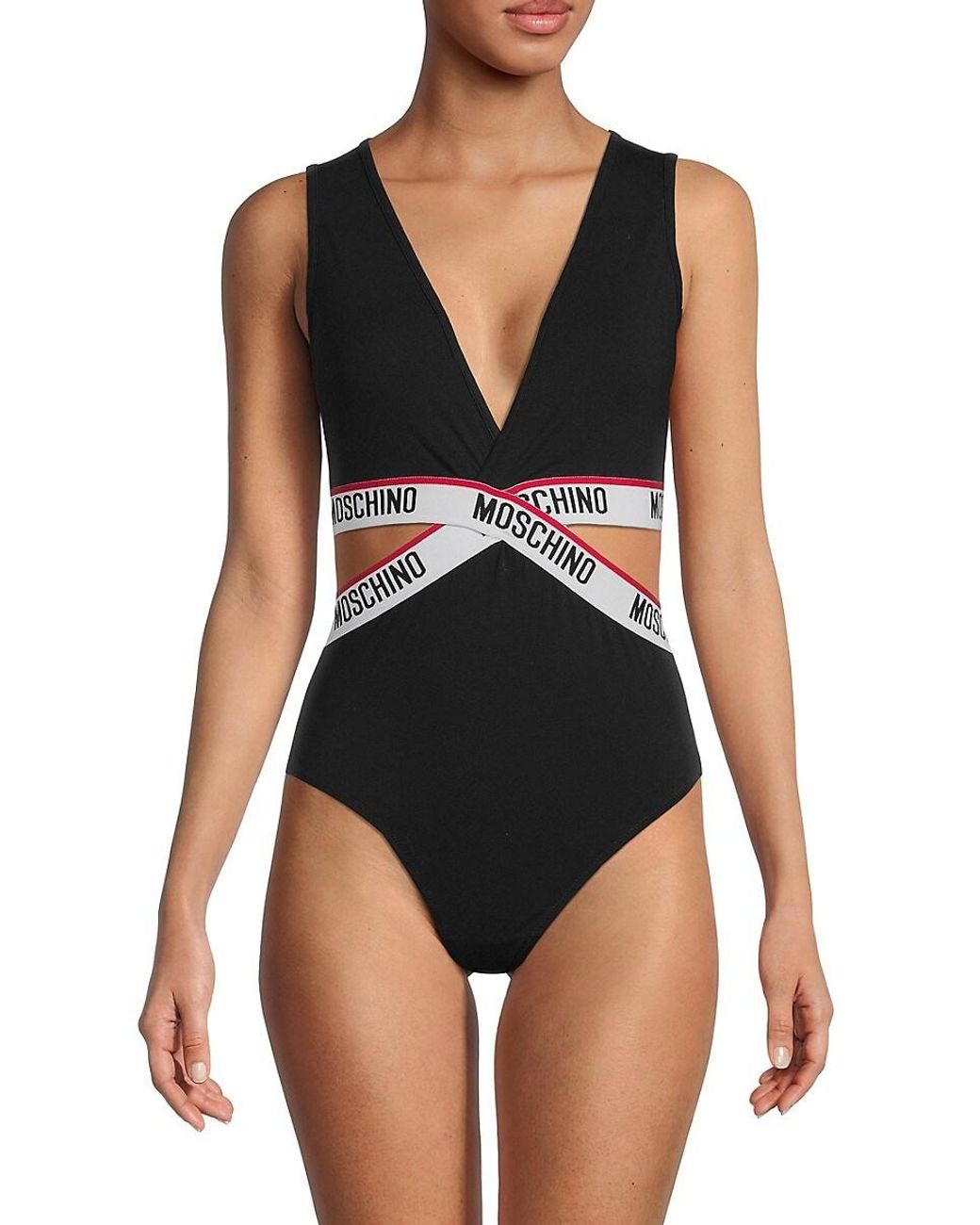Moschino Logo Cutout Bodysuit in Black Lyst