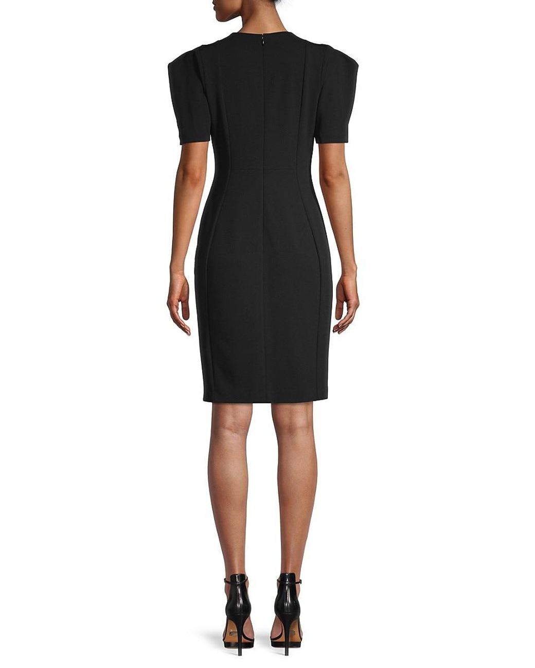 Calvin Klein Synthetic Solid-hued Puff-sleeve Sheath Dress in Black 