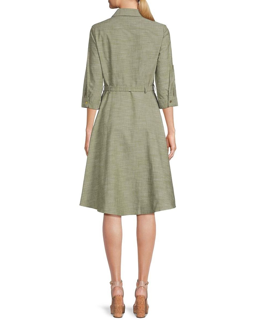 Sharagano Belted A Line Shirt Dress in Green | Lyst UK