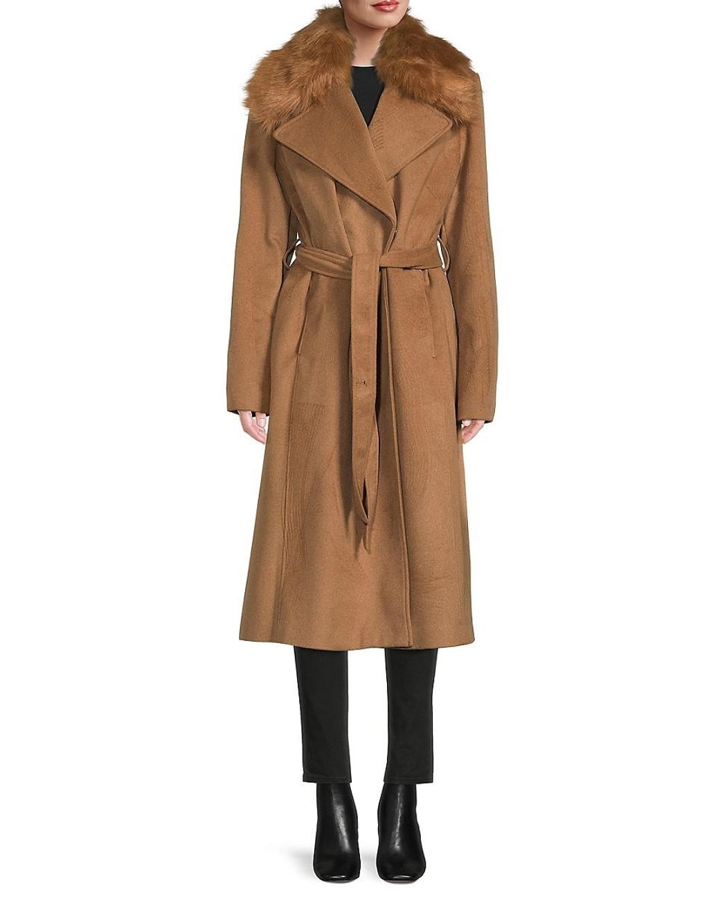 Karl Lagerfeld Faux Fur Trim Belted 