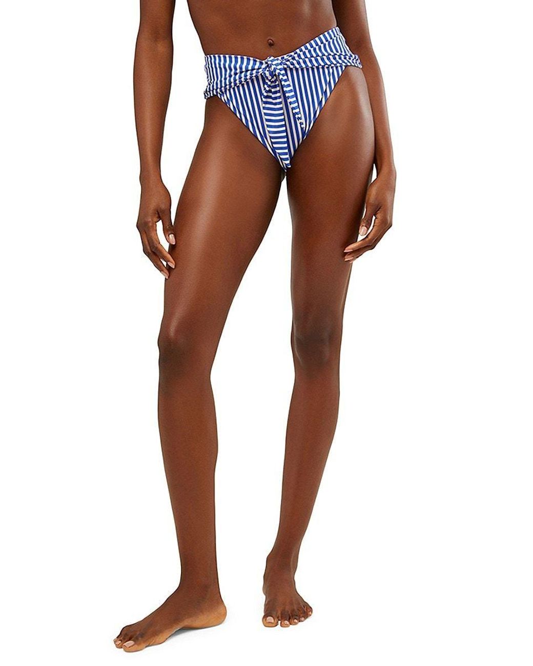 We Wore What Weworewhat Striped High Rise Bikini Bottom in Blue