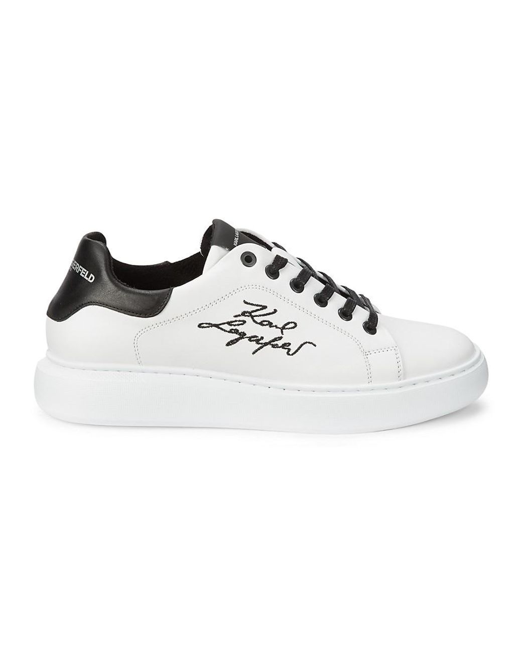 Karl Lagerfeld Signature Leather Sneakers in White (Black) | Lyst