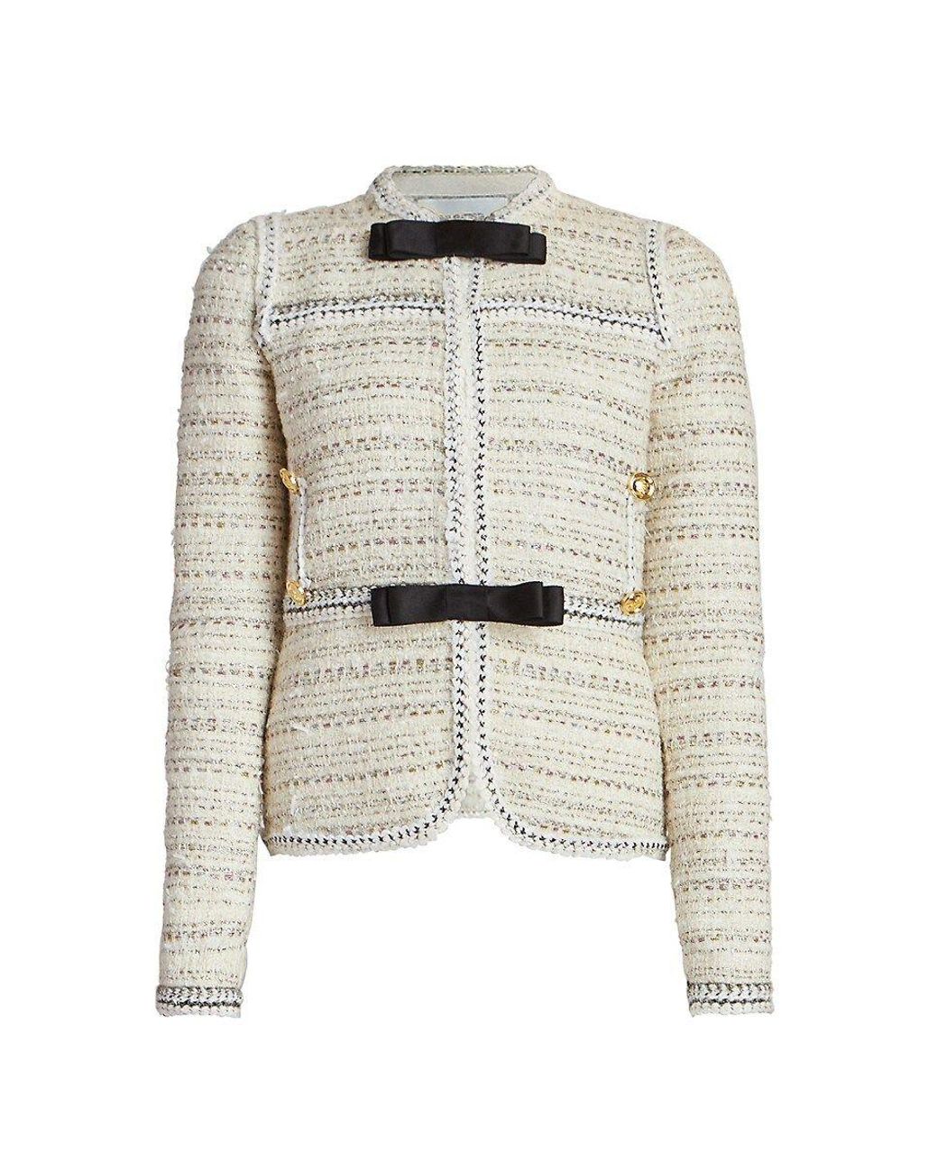 Giambattista Valli Bow Embellished Metallic Tweed Jacket in White