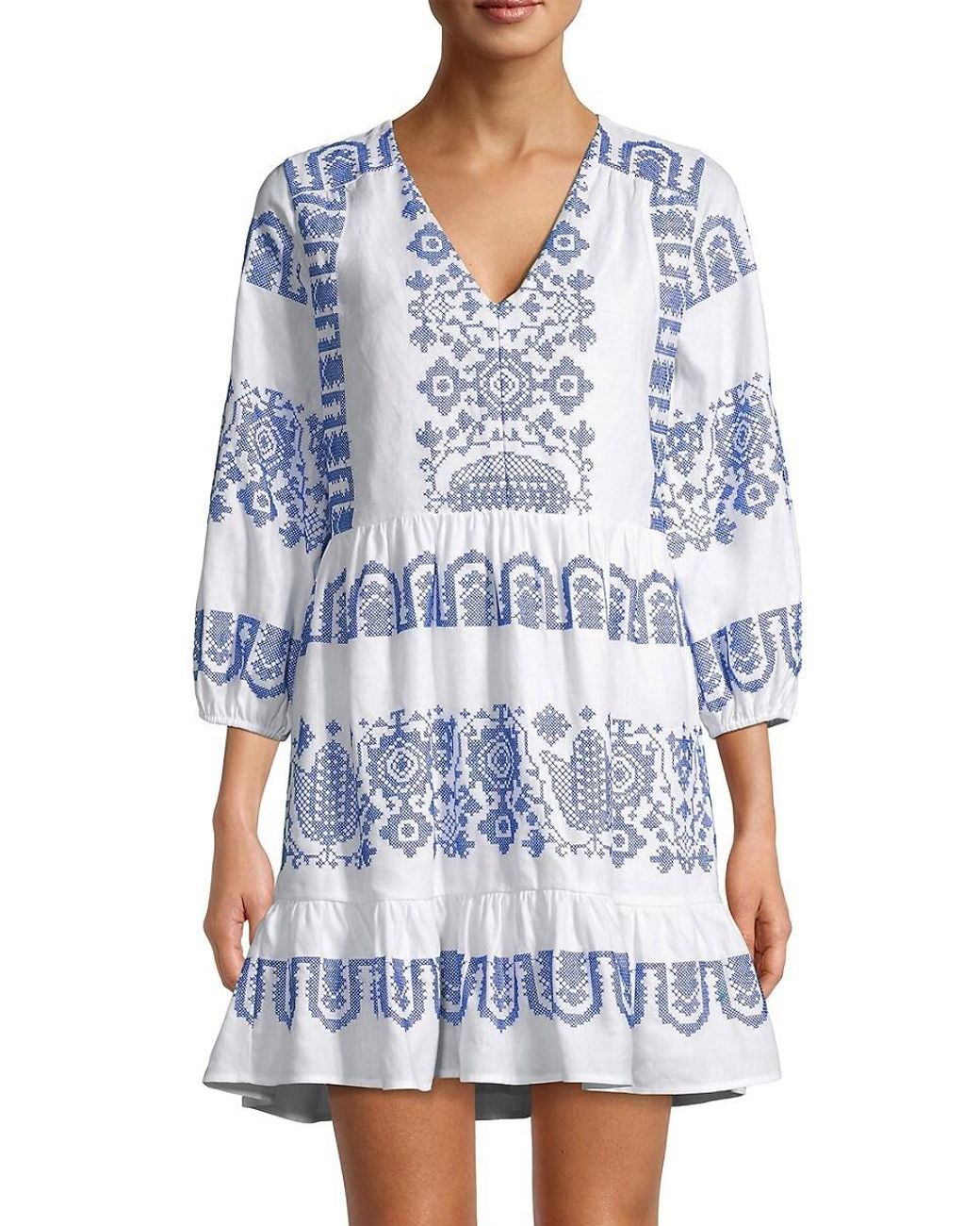 MILLY Debbie Crosstitch Linen Dress in Blue | Lyst