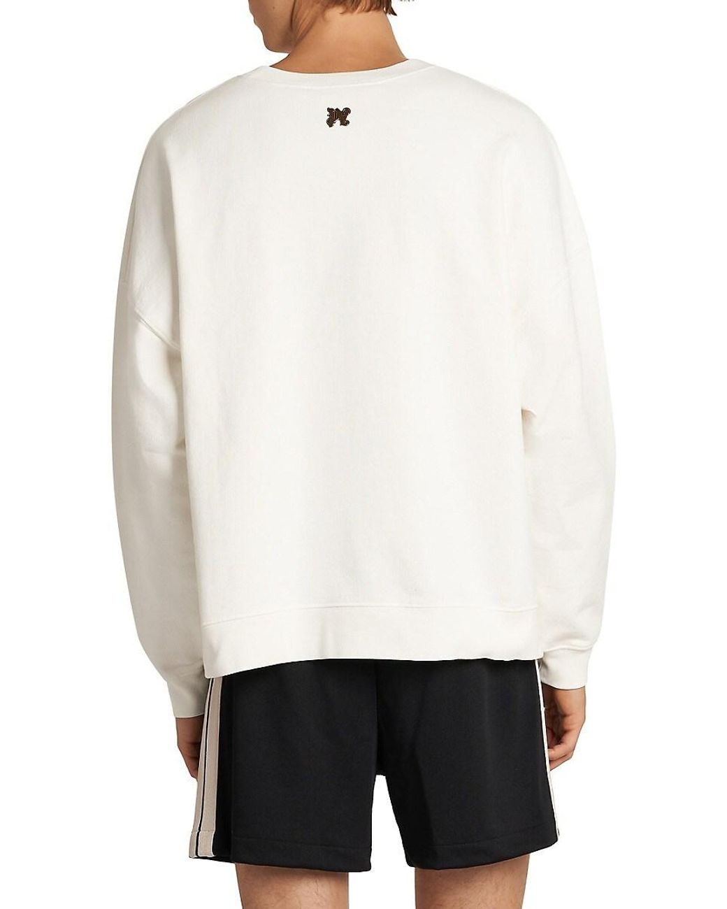 Palm Angels Burning Monogram Cotton Sweatshirt in White for