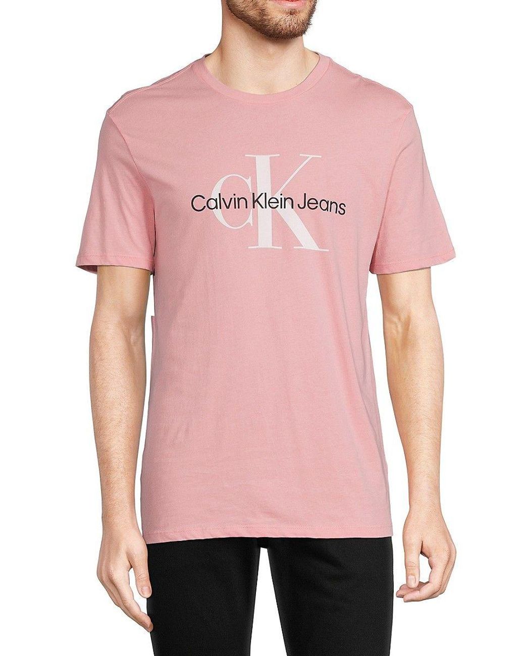 Calvin Klein Logo Tee in Pink for Men | Lyst