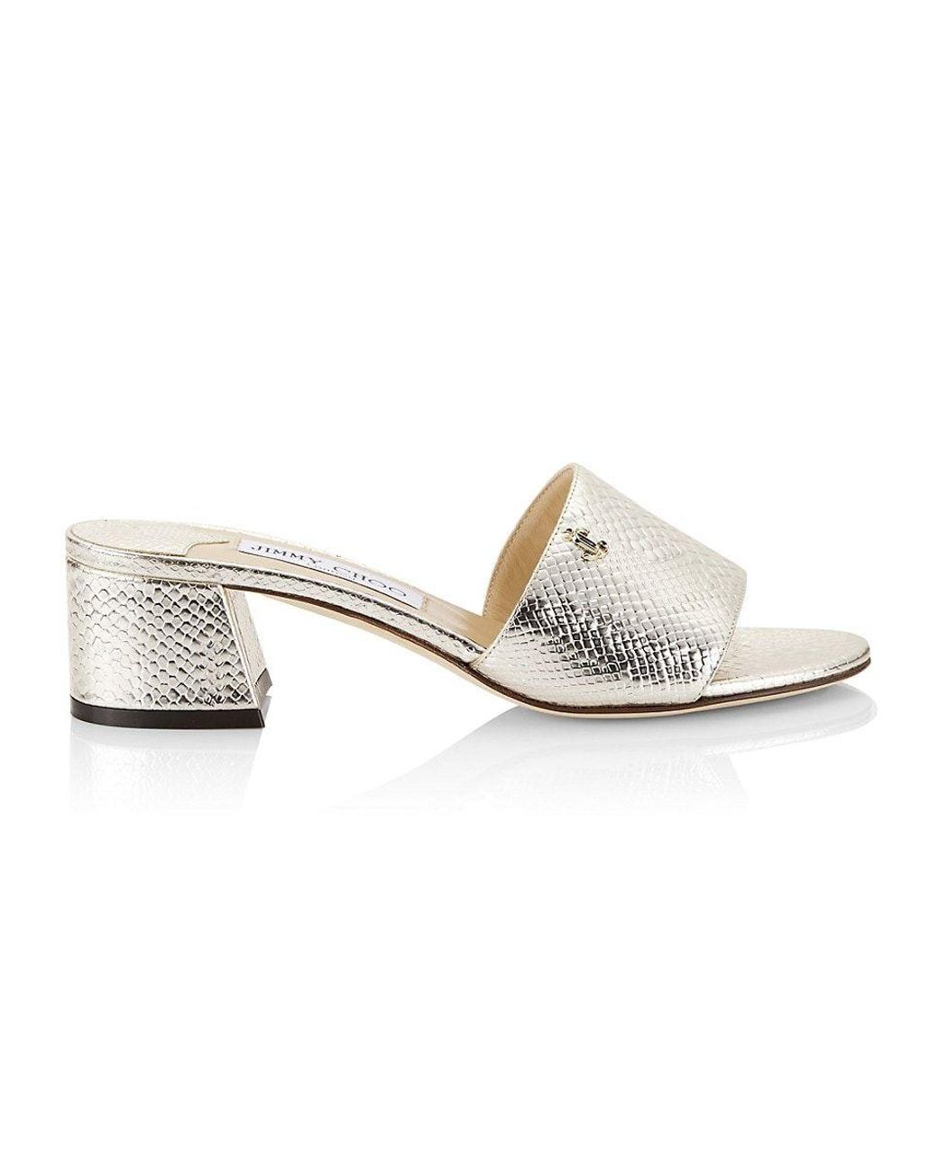 Jimmy Choo Minea Snake-embossed Leather Mules in White | Lyst