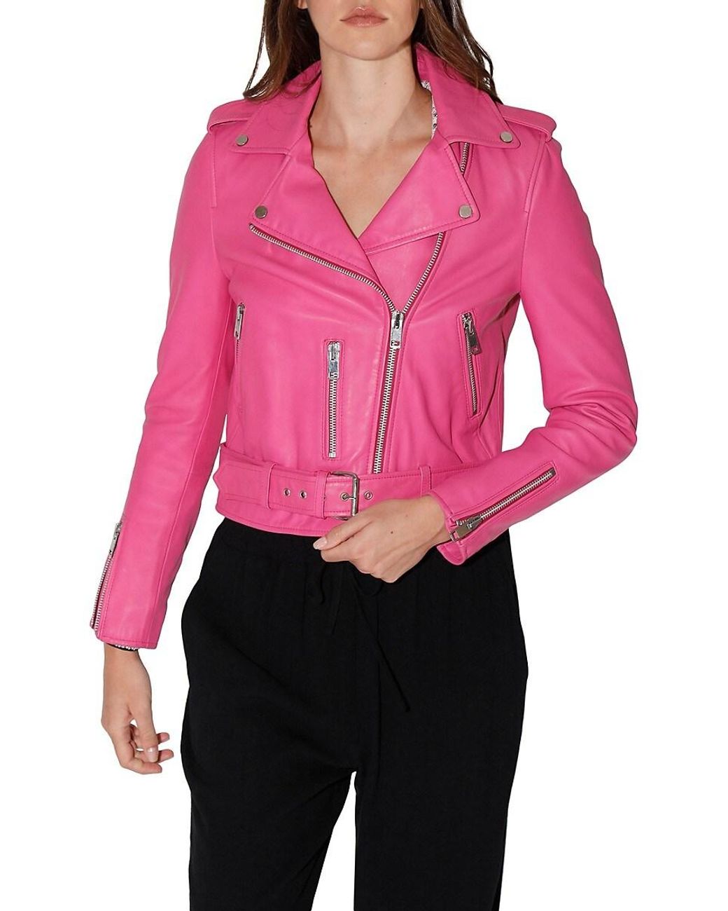 Walter Baker Kelsey Lambskin Leather Motorcycle Jacket in Pink | Lyst