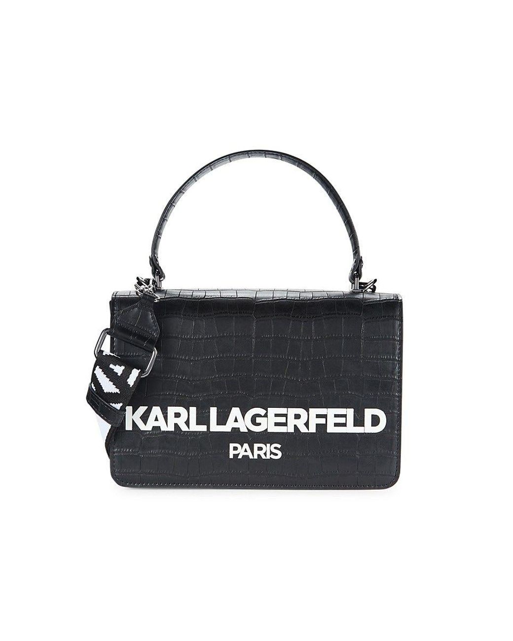 Karl Lagerfeld Simone Croc-embossed Satchel in Black | Lyst