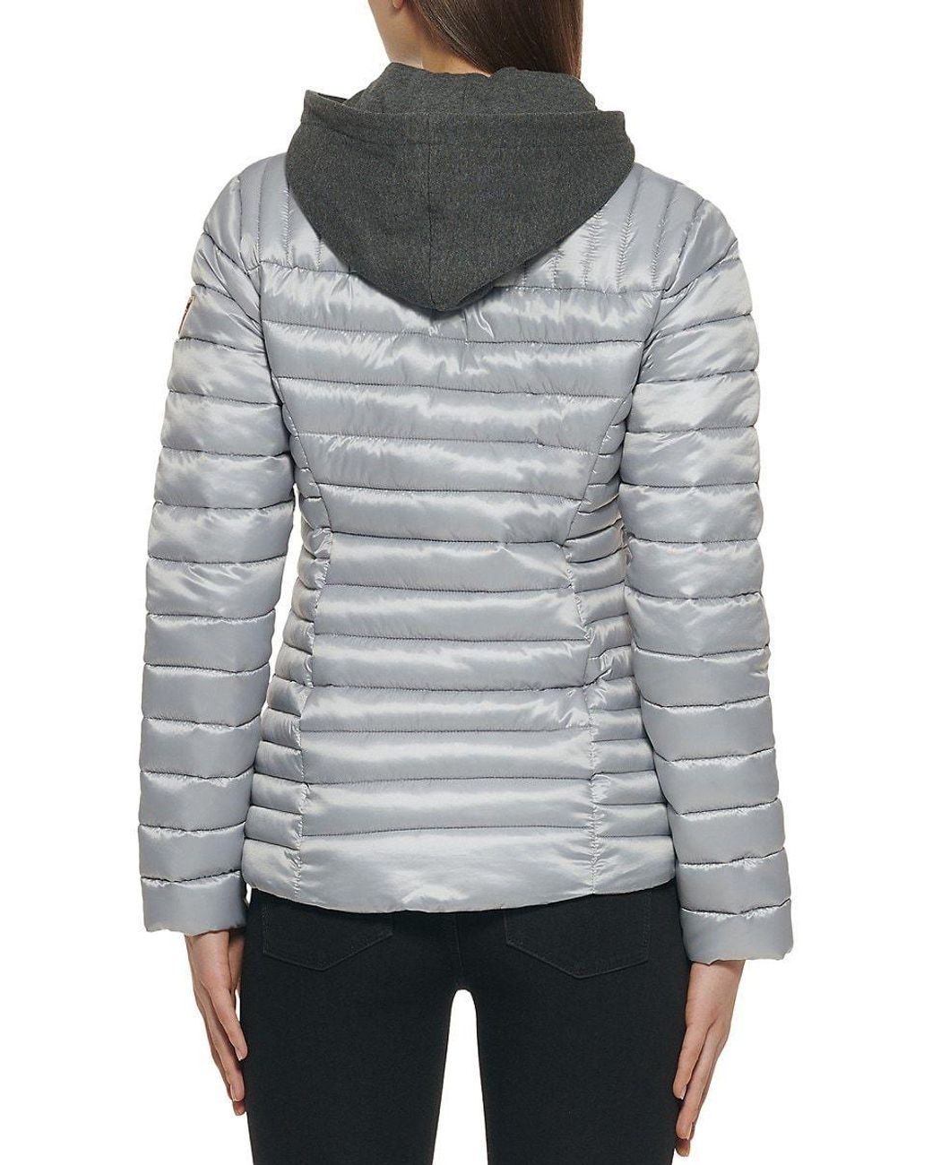 Guess Hooded Puffer Jacket in Gray | Lyst