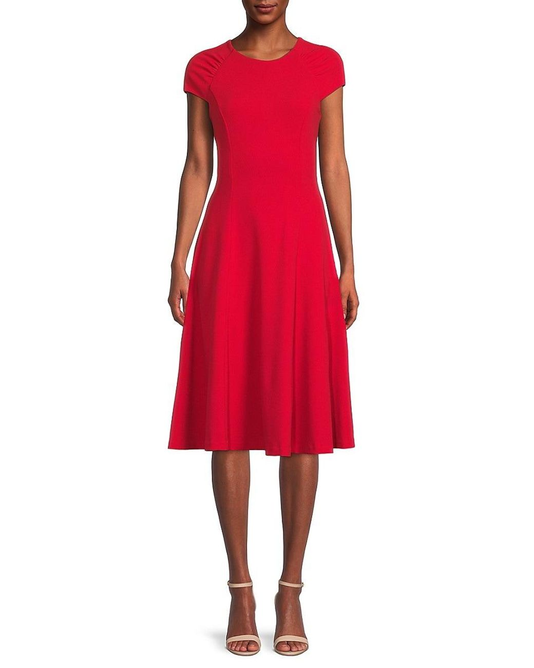 Calvin Klein Fit & Flare Midi Dress in Red | Lyst