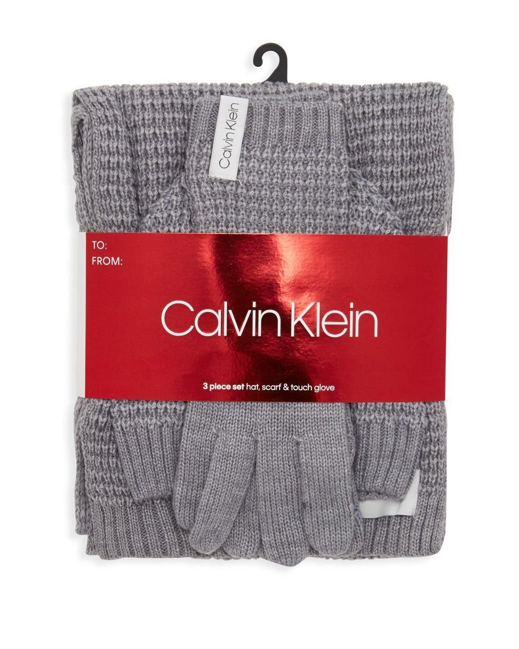 Calvin Klein 3-piece Waffle Knit Hat Scarf & Touch Glove Set in Grey | Lyst  Australia