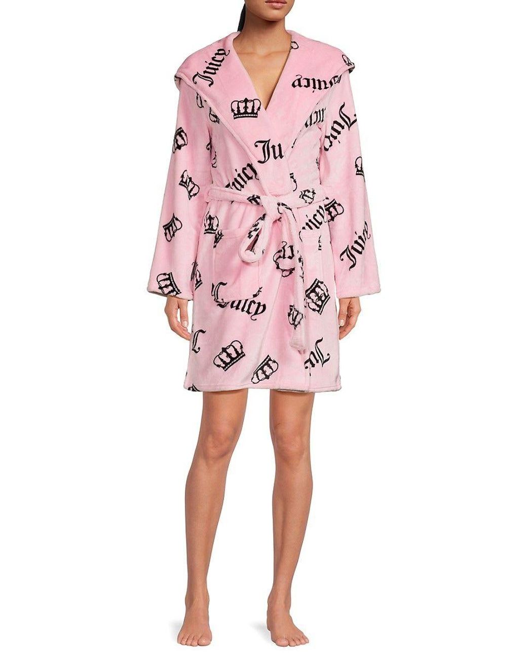 Juicy Couture Logo Print Hooded Robe in Pink Lyst