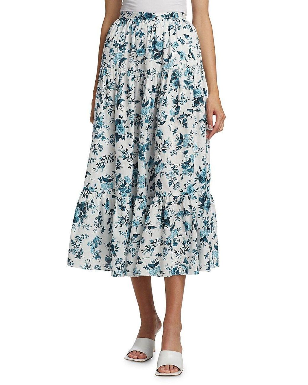 Erdem Olympia Tiered Floral Midi-skirt in Blue | Lyst