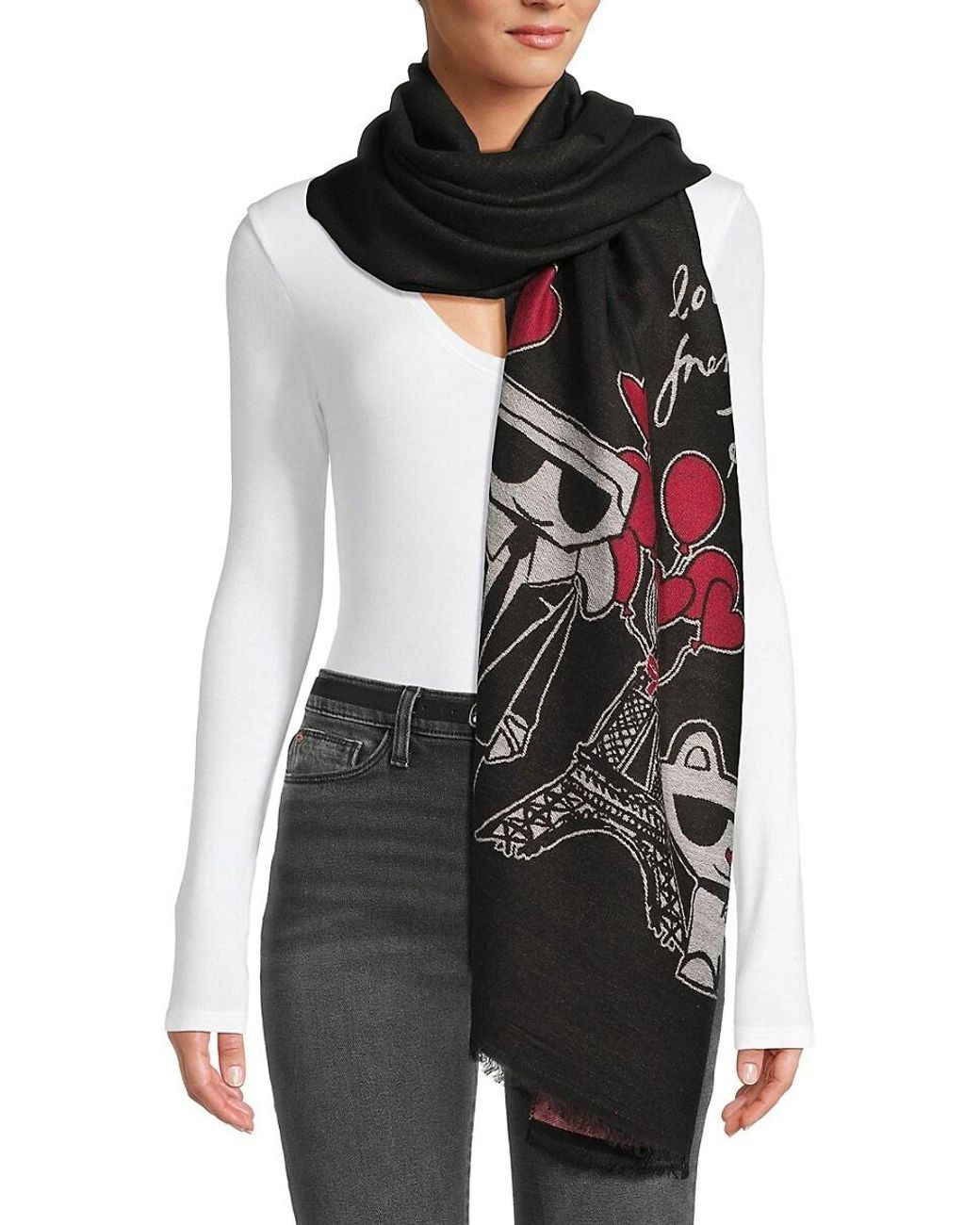 Karl Lagerfeld Love From Paris Graphic Scarf in Black Lyst UK