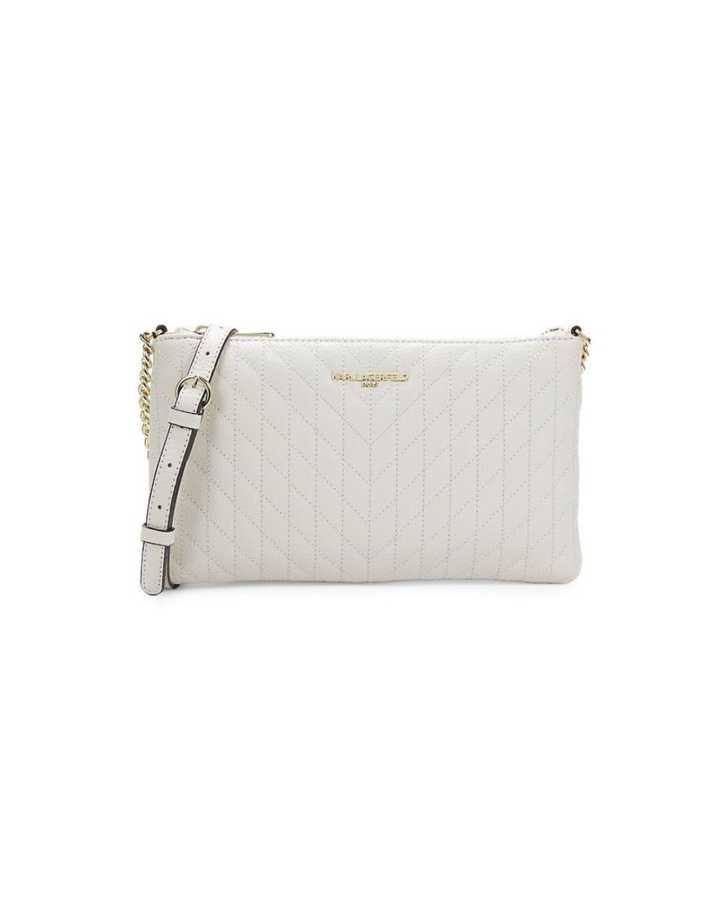 Karl Lagerfeld Quilted Leather Crossbody Bag in White | Lyst