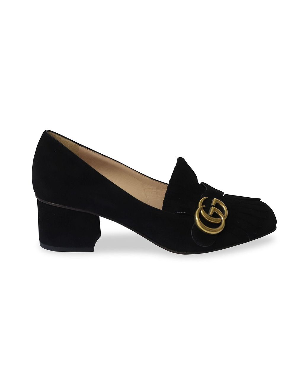 Gucci Marmont Mid Block Heel Pumps In Black Suede Heels Pumps Lyst