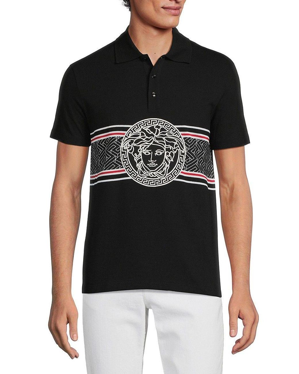 Versace Medusa Logo Taylor Fit Polo in Black for Men | Lyst