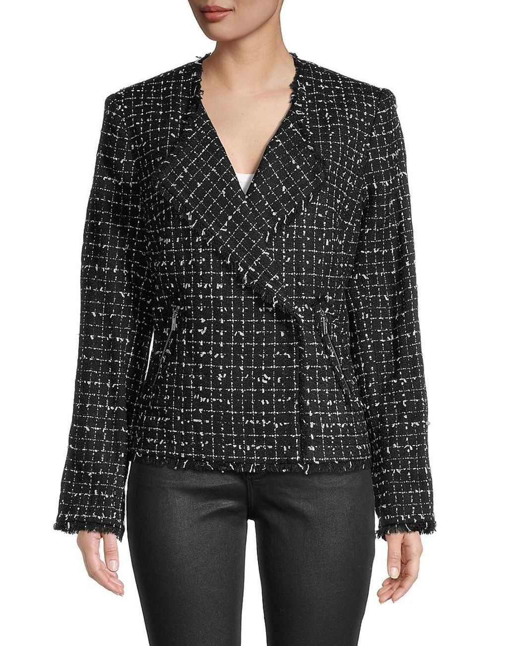 Karl Lagerfeld Bouclé-tweed Blazer in Black | Lyst