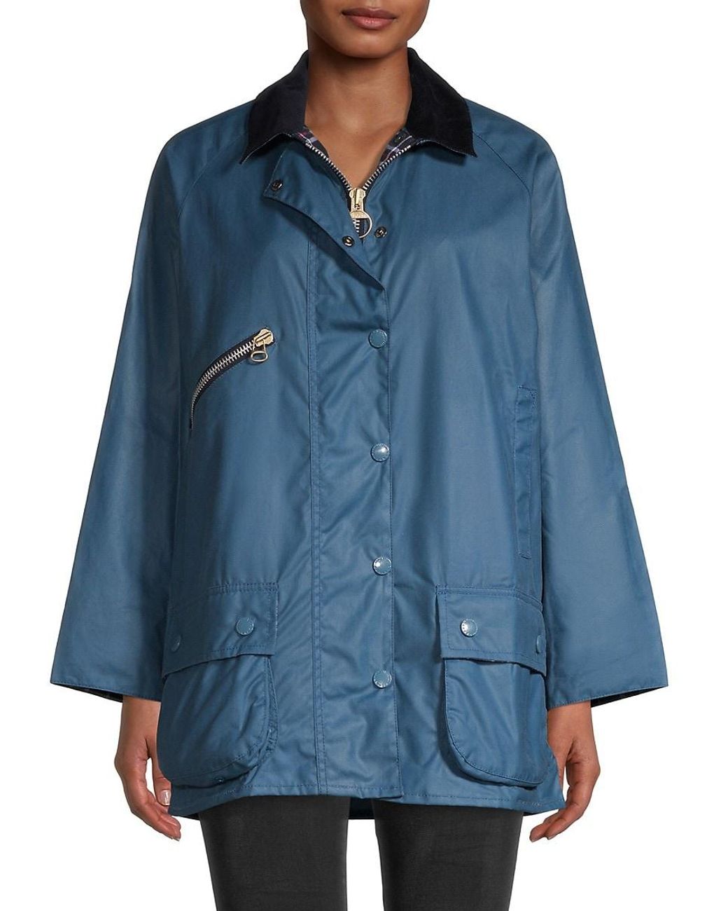 Barbour Edith Waxed Rain Jacket in Blue | Lyst