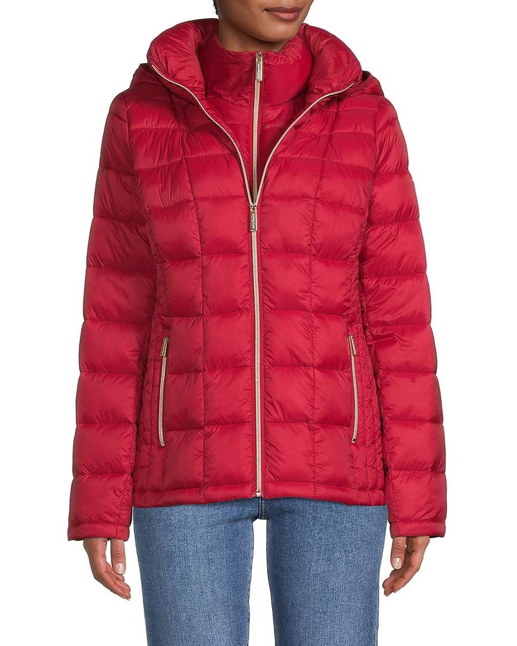 MICHAEL Michael Kors Packable Puffer Jacket in Red | Lyst
