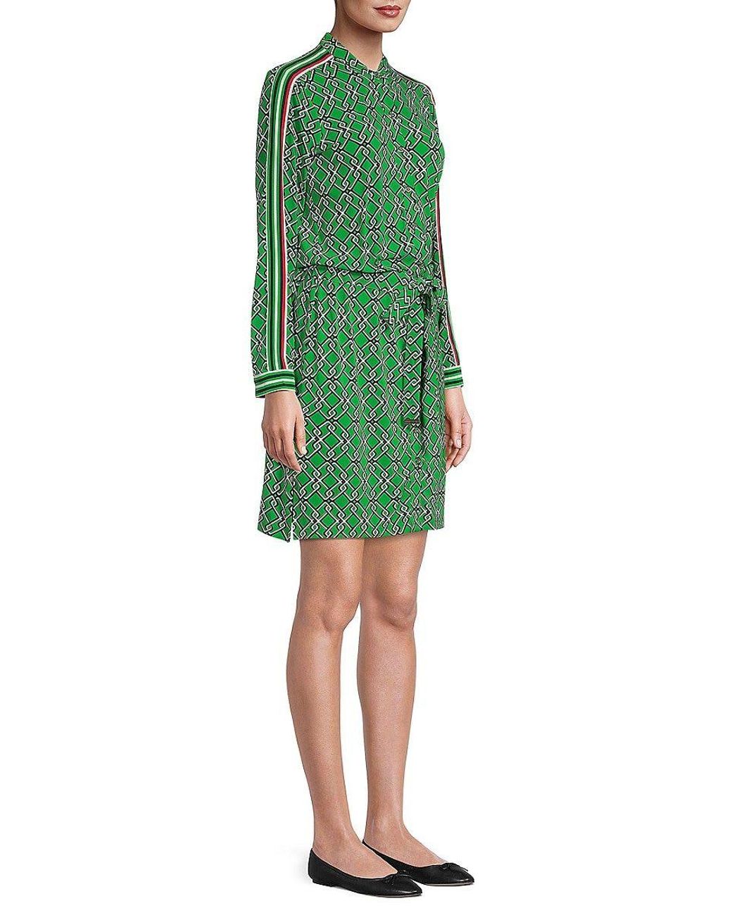 Tommy Hilfiger Synthetic Geometric Shirtdress in Green | Lyst