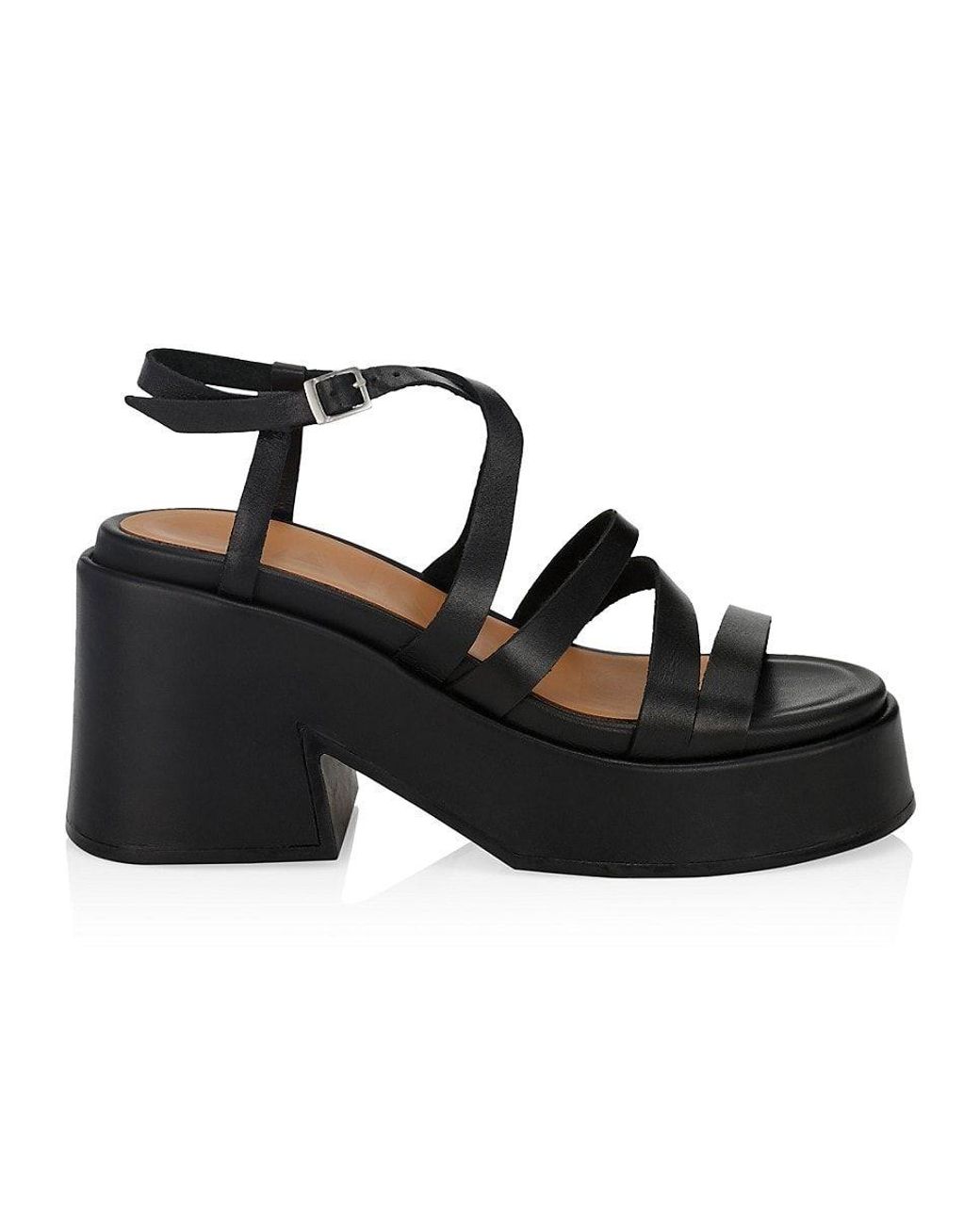 Ganni Leather Platform Wedge Sandals in Black | Lyst