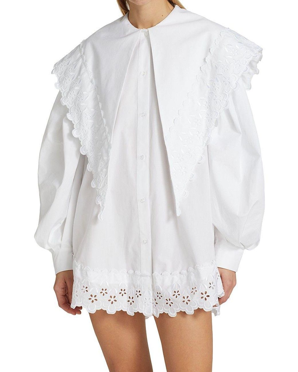 【Simone Rocha】黒 刺繍 Long Pointed Collar Simone Rocha Point Collar Shirt Dress in White | Lyst