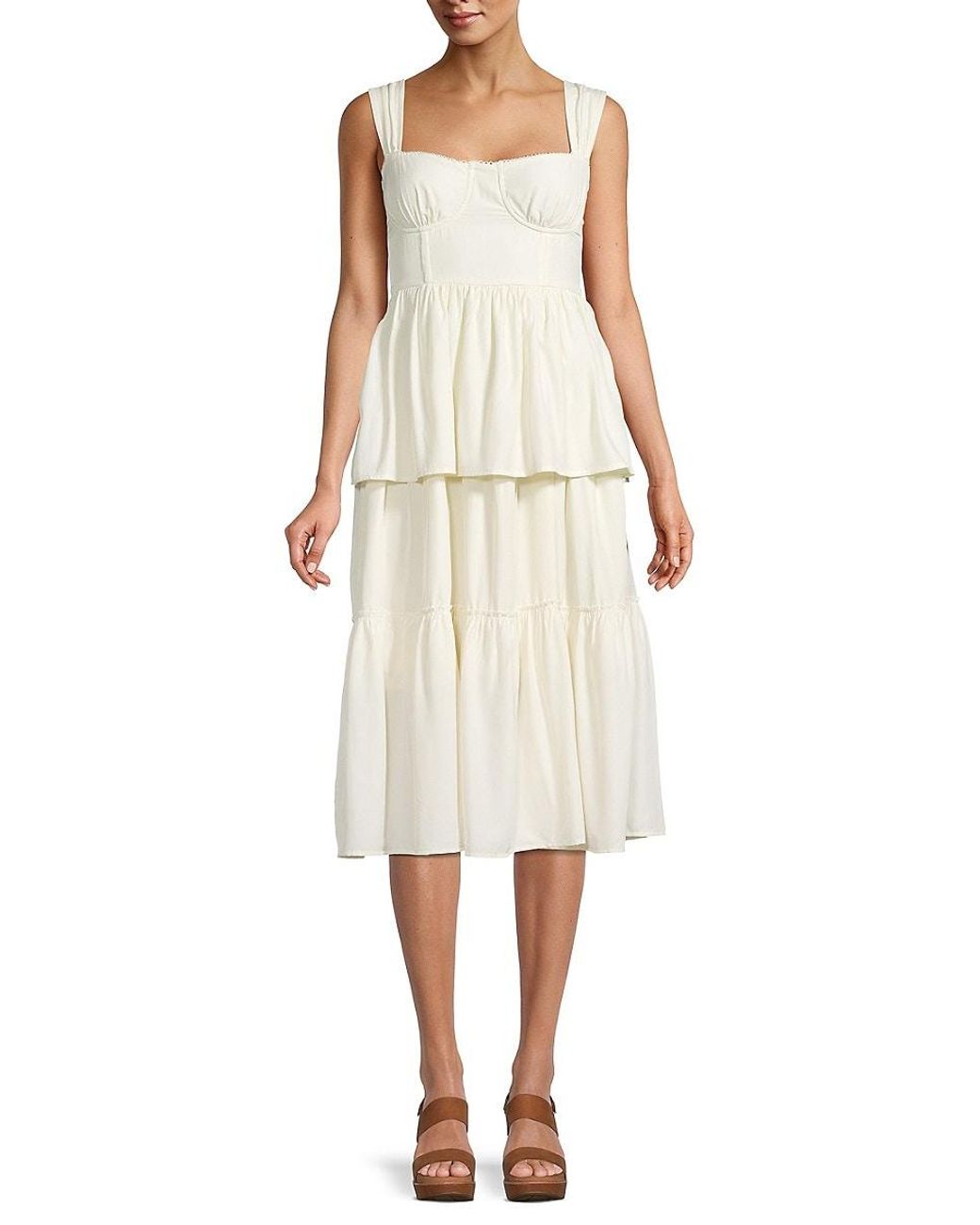 We Wore What Weworewhat Corset Tiered Midi Dress in White | Lyst