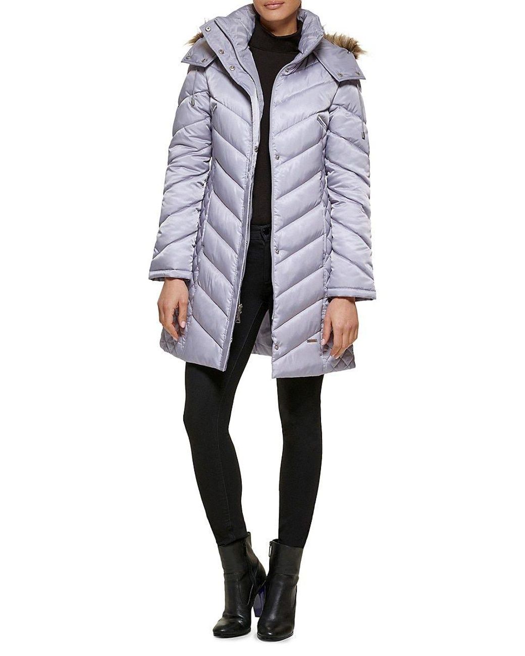 kenneth cole faux fur trim down jacket