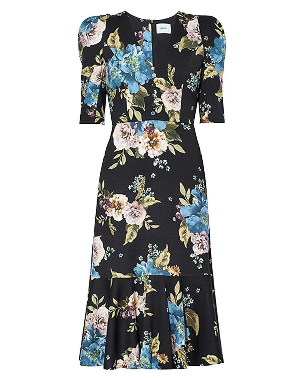 Erdem Floral Puff-sleeve Midi Dress | Lyst