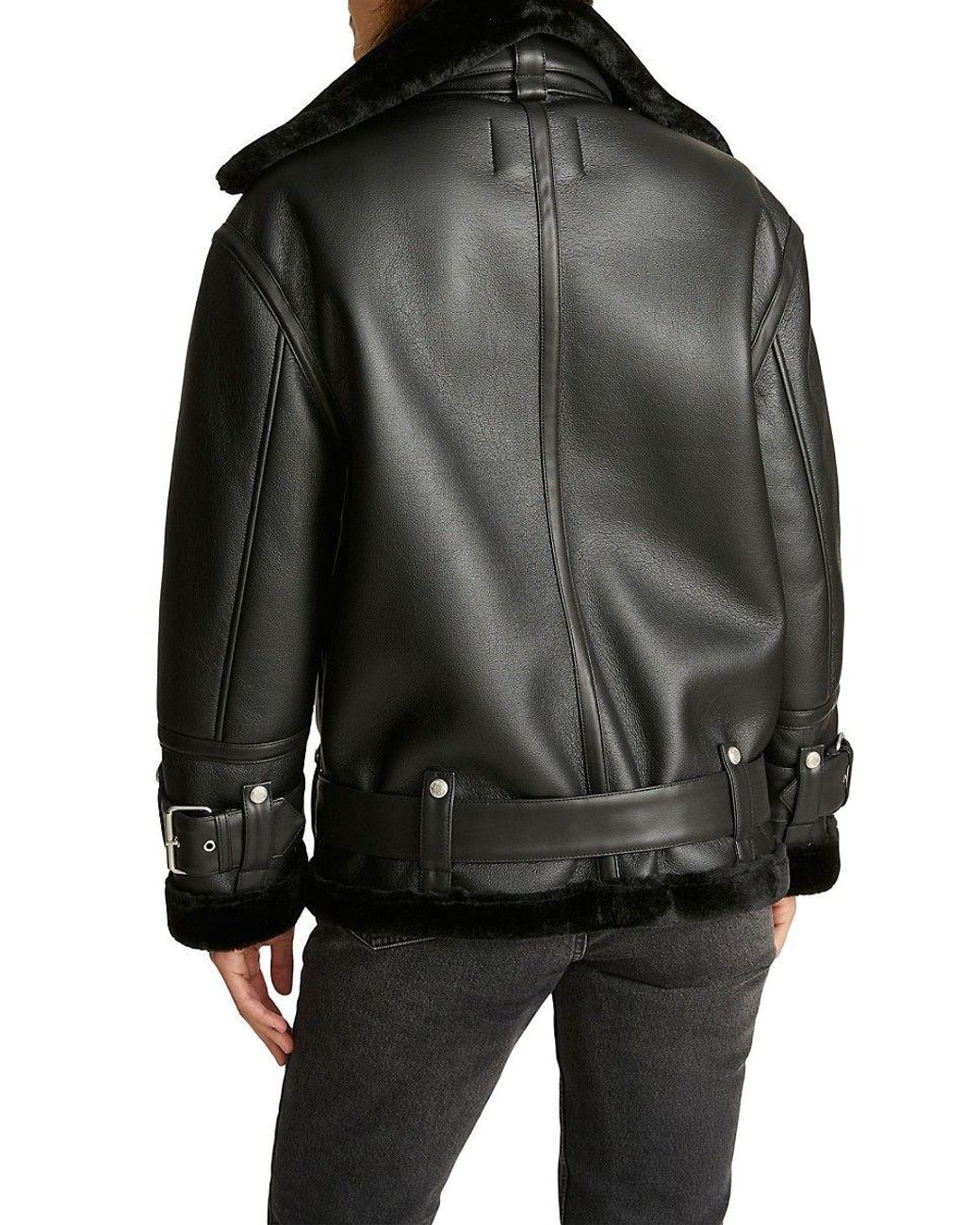 Rebecca Minkoff Faux Leather & Faux Fur Oversized Moto Jacket in Black ...